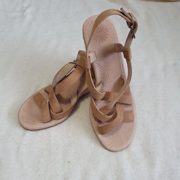 UGG Shoes - UGG Tan Gaiana Wedge Strappy Sandal Size 8.5